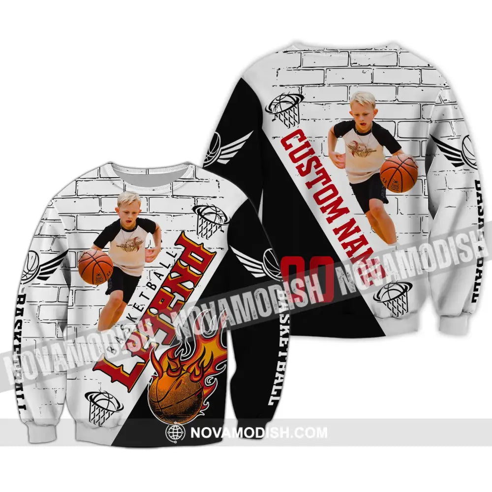 Man Shirt Custom Photo Name And Number Basketball T-Shirt Legend Gift For Player Long Sleeve / S