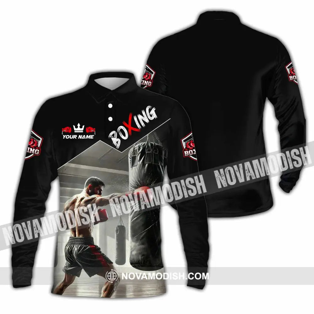 Men Shirt - Custom Boxing Strong Man Shirt Long Sleeve Polo / S T-shirt