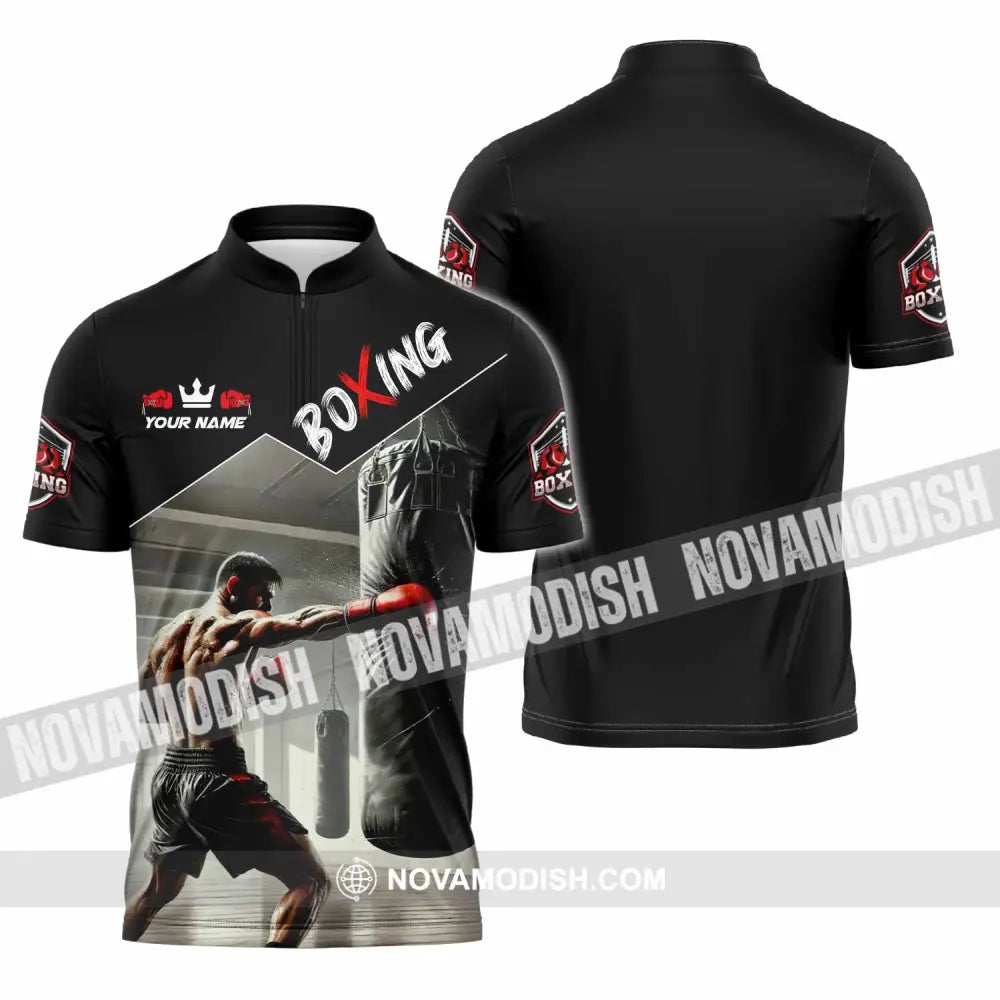 Men Shirt - Custom Boxing Strong Man Shirt Zipper Polo Shirt / S T-shirt
