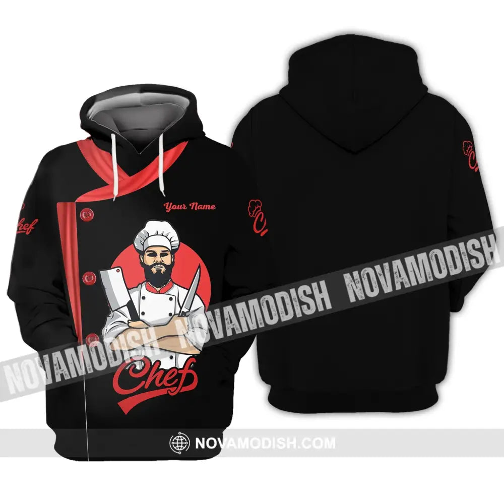 Men Shirt - Custom Name Shirt - Chef Black White And Red Hoodie / S T-shirt