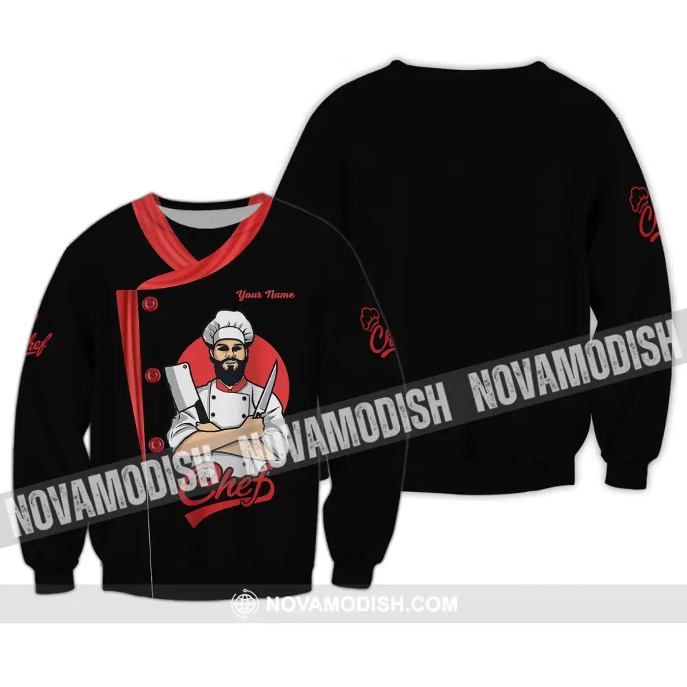 Men Shirt - Custom Name Shirt - Chef Black White And Red Long Sleeve / S T-shirt