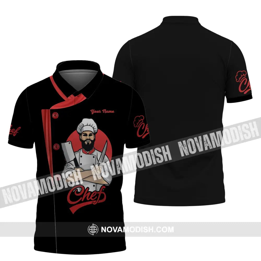 Men Shirt - Custom Name Shirt - Chef Black White And Red Polo Shirt / S T-shirt