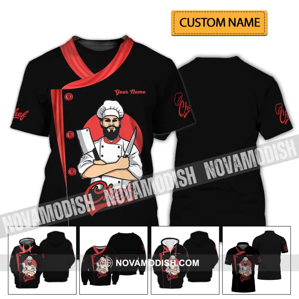 Men Shirt - Custom Name Shirt - Chef Black White And Red T-shirt