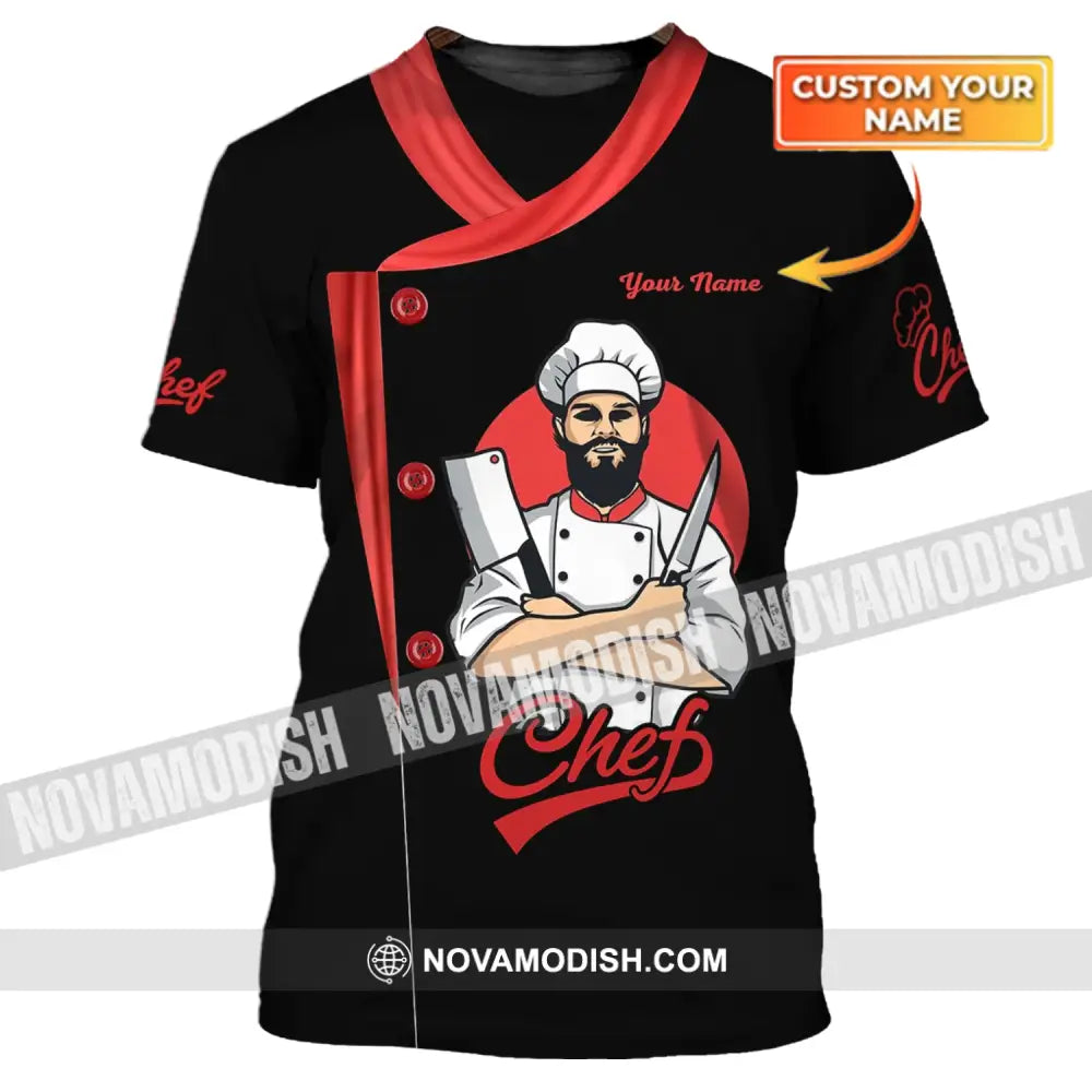 Men Shirt - Custom Name Shirt - Chef Black White And Red T-shirt