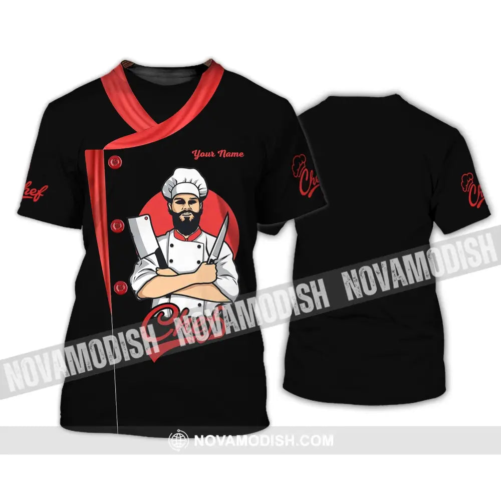Men Shirt - Custom Name Shirt - Chef Black White And Red T-Shirt / S T-shirt