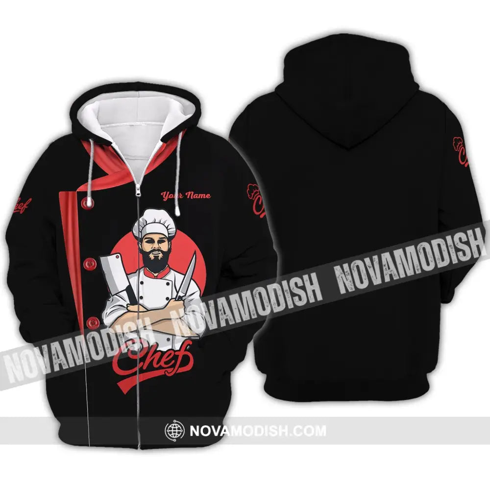 Men Shirt - Custom Name Shirt - Chef Black White And Red Zipper Hoodie / S T-shirt