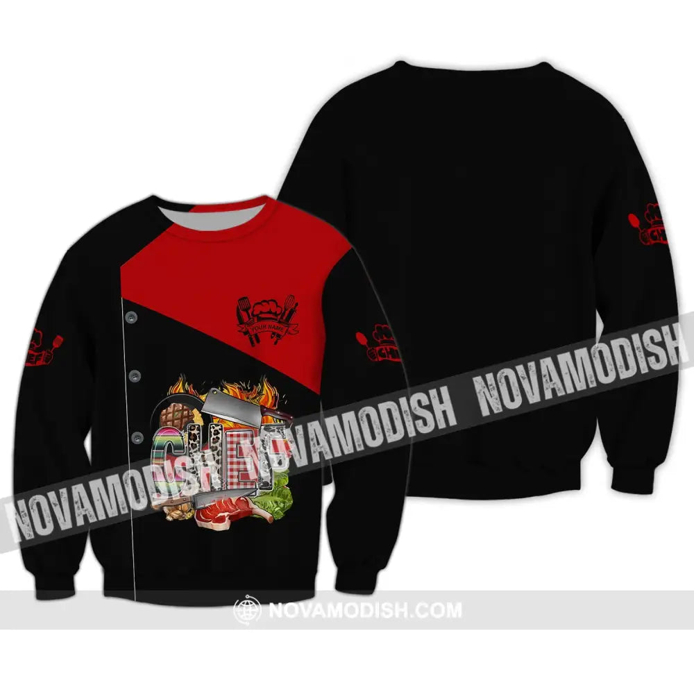 Men Shirt - Custom Name Shirt - Chef Pattern Shirt Long Sleeve / S T-shirt