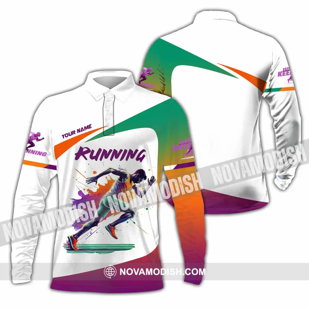 Men Shirt - Custom Running Man Runner Shirt Long Sleeve Polo / S T-shirt
