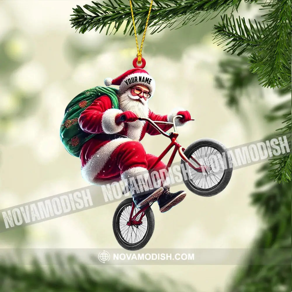 Santa Rides A Bike Christmas Ornament Personalized