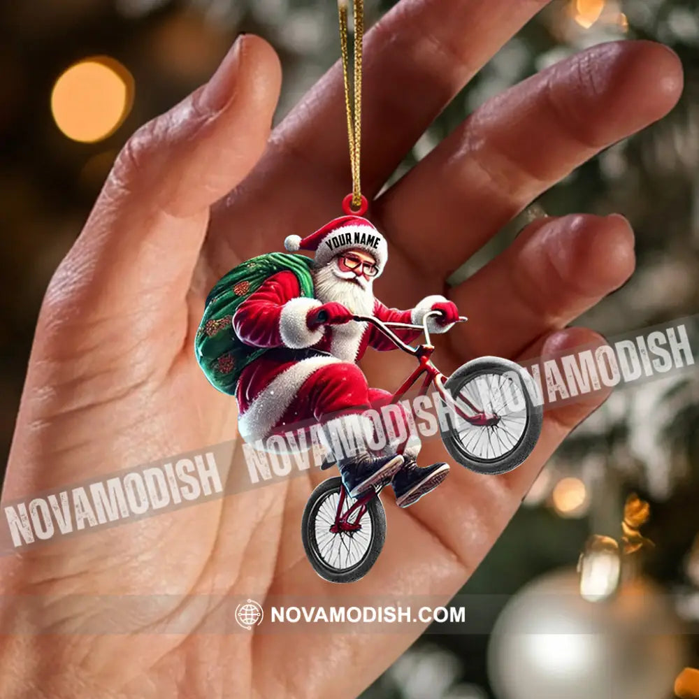 Santa Rides A Bike Christmas Ornament Personalized