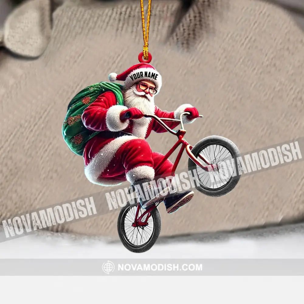 Santa Rides A Bike Christmas Ornament Personalized