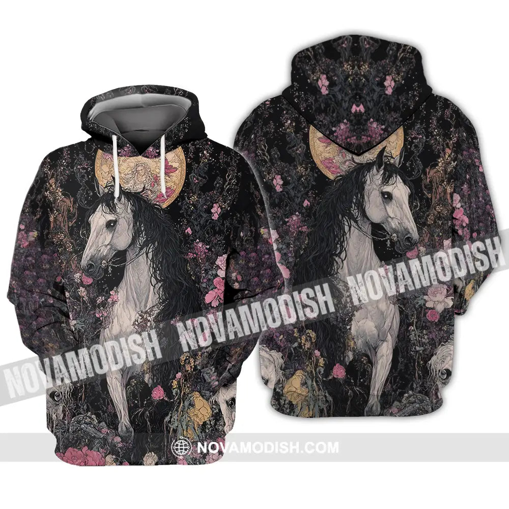 Unisex Shirt - Black Horse And Flowers Horse Graphic Animal Scenery Stylish Shirt Hoodie / S T-shirt