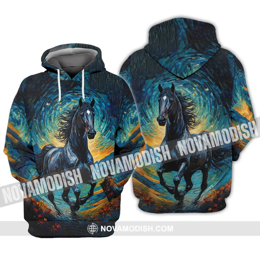 Unisex Shirt - Black Horse Symbolism Night Sky Shirt Hoodie / S T-shirt