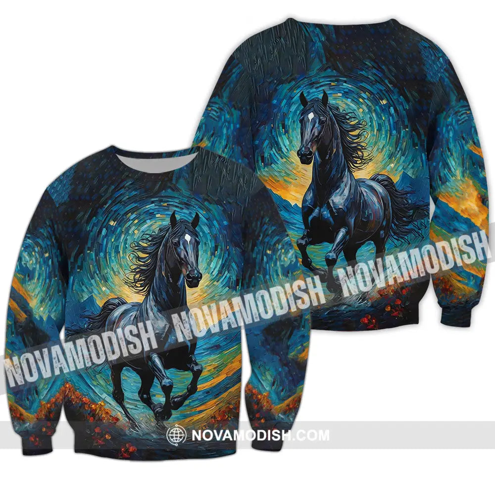 Unisex Shirt - Black Horse Symbolism Night Sky Shirt Long Sleeve / S T-shirt