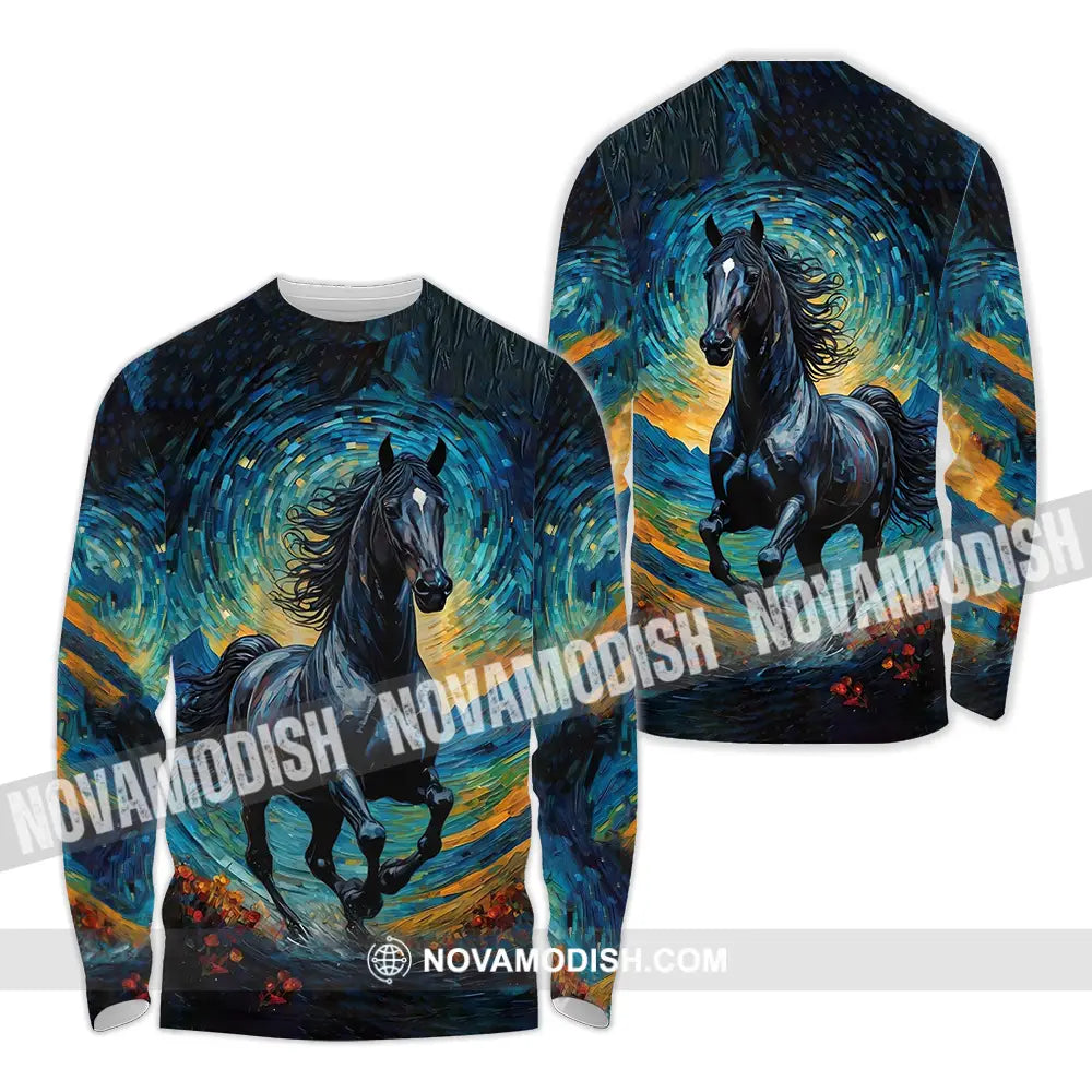 Unisex Shirt - Black Horse Symbolism Night Sky Shirt Long Sleeve Shirt / S T-shirt