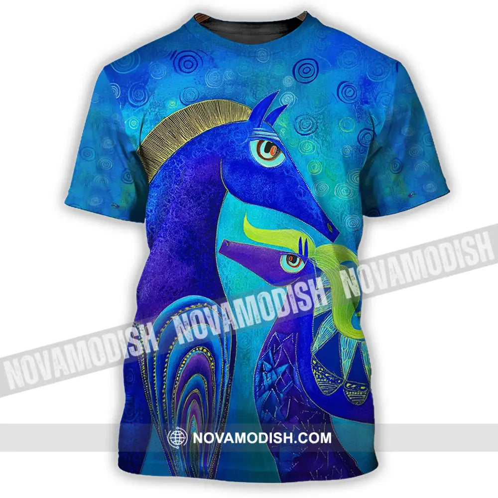 Unisex Shirt - Blue Abstract Art Horses Graphic Shirt T-Shirt / S T-shirt