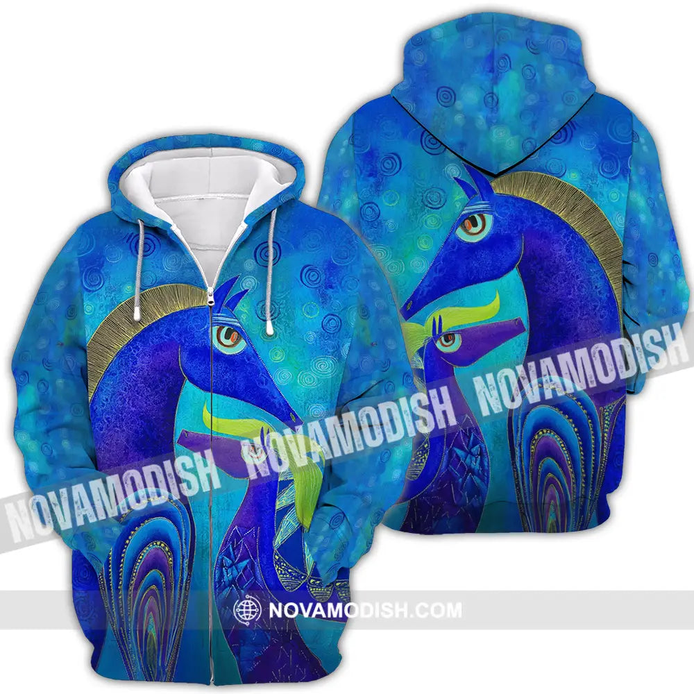 Unisex Shirt - Blue Abstract Art Horses Graphic Shirt Zipper Hoodie / S T-shirt