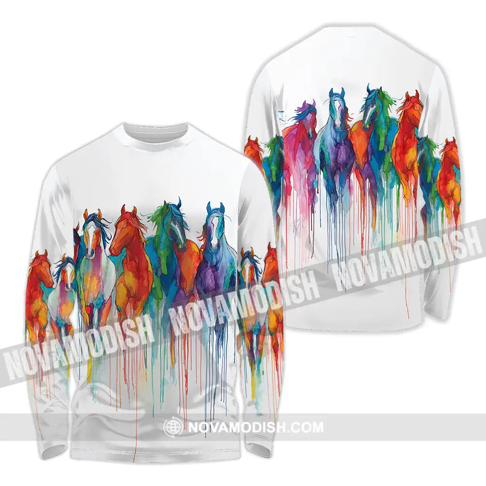 Unisex Shirt - Colorful Horses Horse Graphic Animal Scenery Stylish Shirt Long Sleeve Shirt / S T-shirt