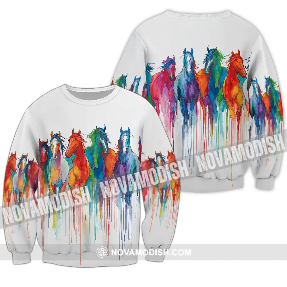 Unisex Shirt - Colorful Horses Horse Graphic Animal Scenery Stylish Shirt Long Sleeve / S T-shirt