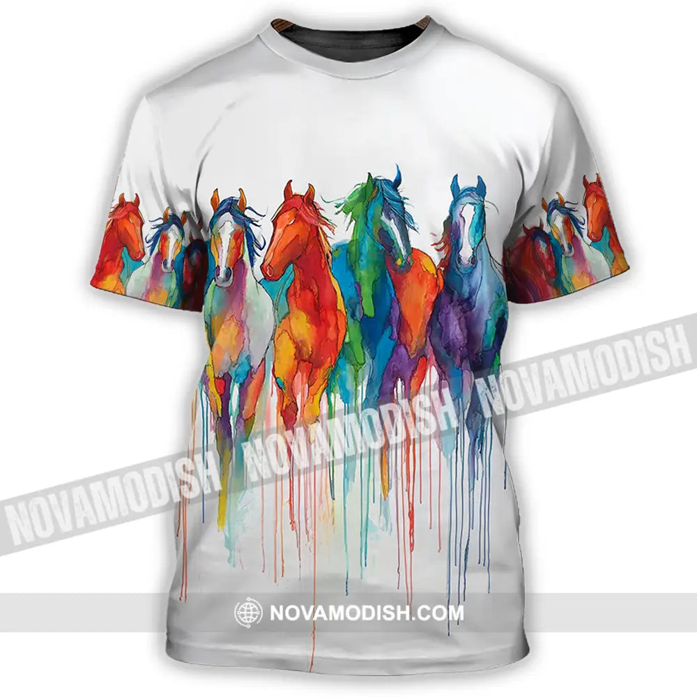 Unisex Shirt - Colorful Horses Horse Graphic Animal Scenery Stylish Shirt T-Shirt / S T-shirt