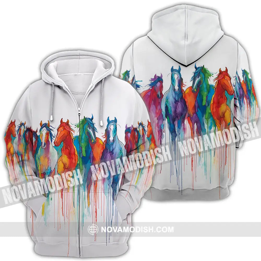 Unisex Shirt - Colorful Horses Horse Graphic Animal Scenery Stylish Shirt Zipper Hoodie / S T-shirt