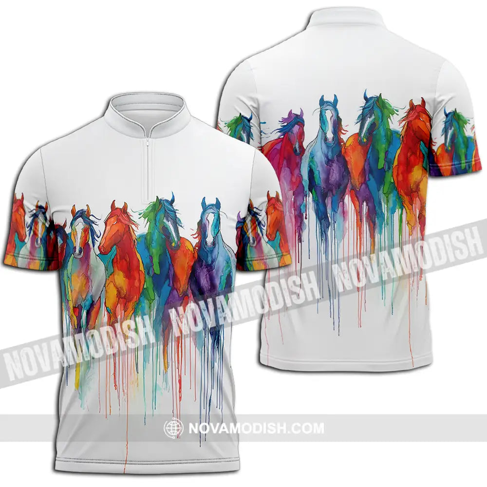 Unisex Shirt - Colorful Horses Horse Graphic Animal Scenery Stylish Shirt Zipper Polo Shirt / S T-shirt