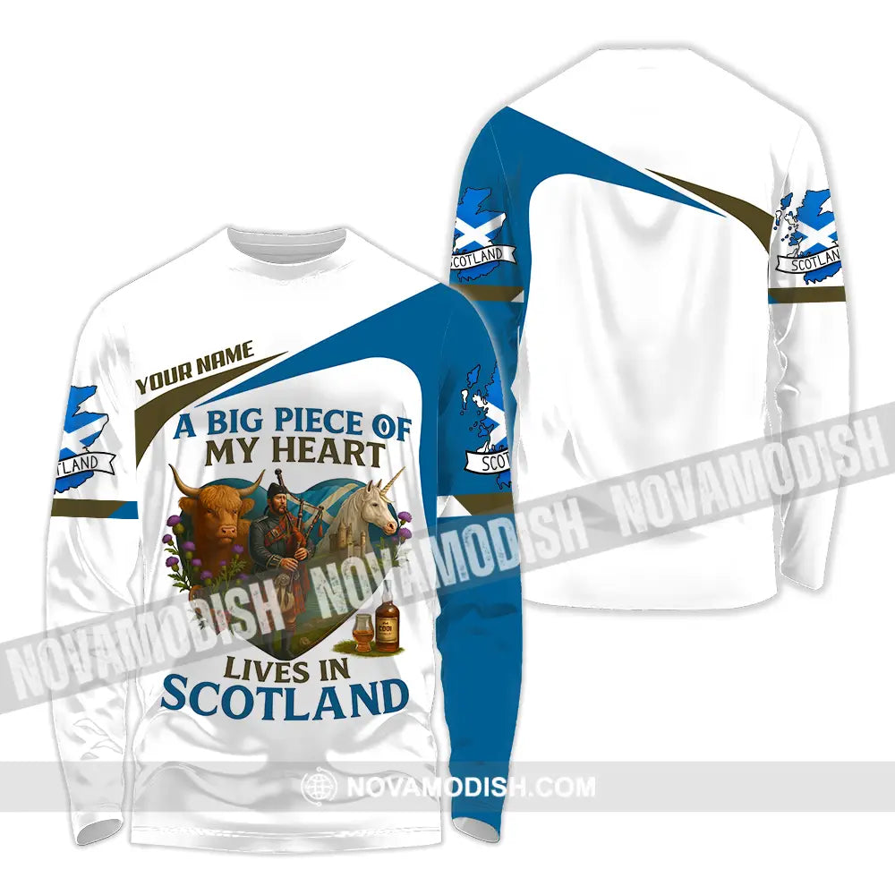 Unisex Shirt - Custom A Big Piece Of My Heart Lives In Scotland Shirt Long Sleeve Shirt / S T-shirt