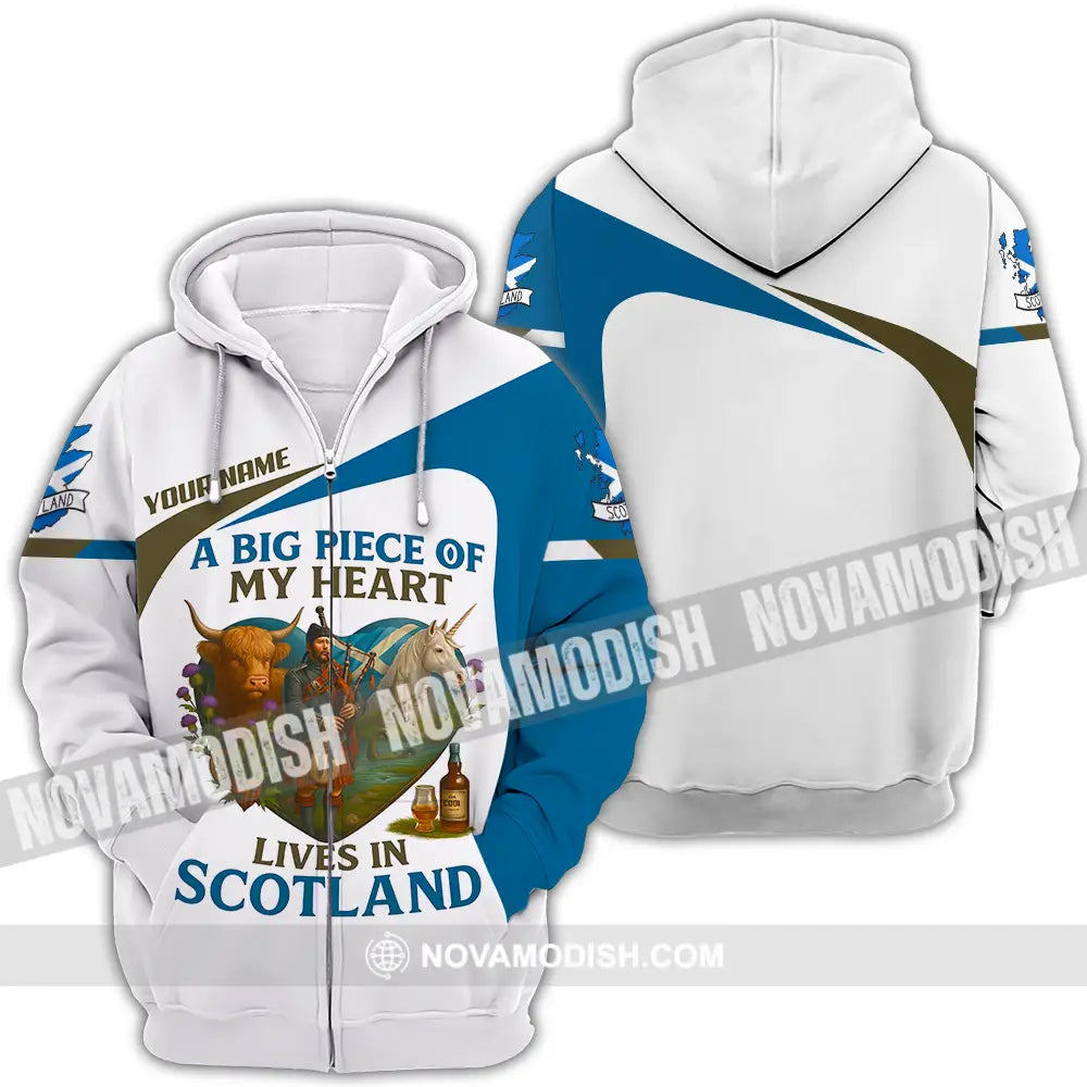 Unisex Shirt - Custom A Big Piece Of My Heart Lives In Scotland Shirt Zipper Hoodie / S T-shirt
