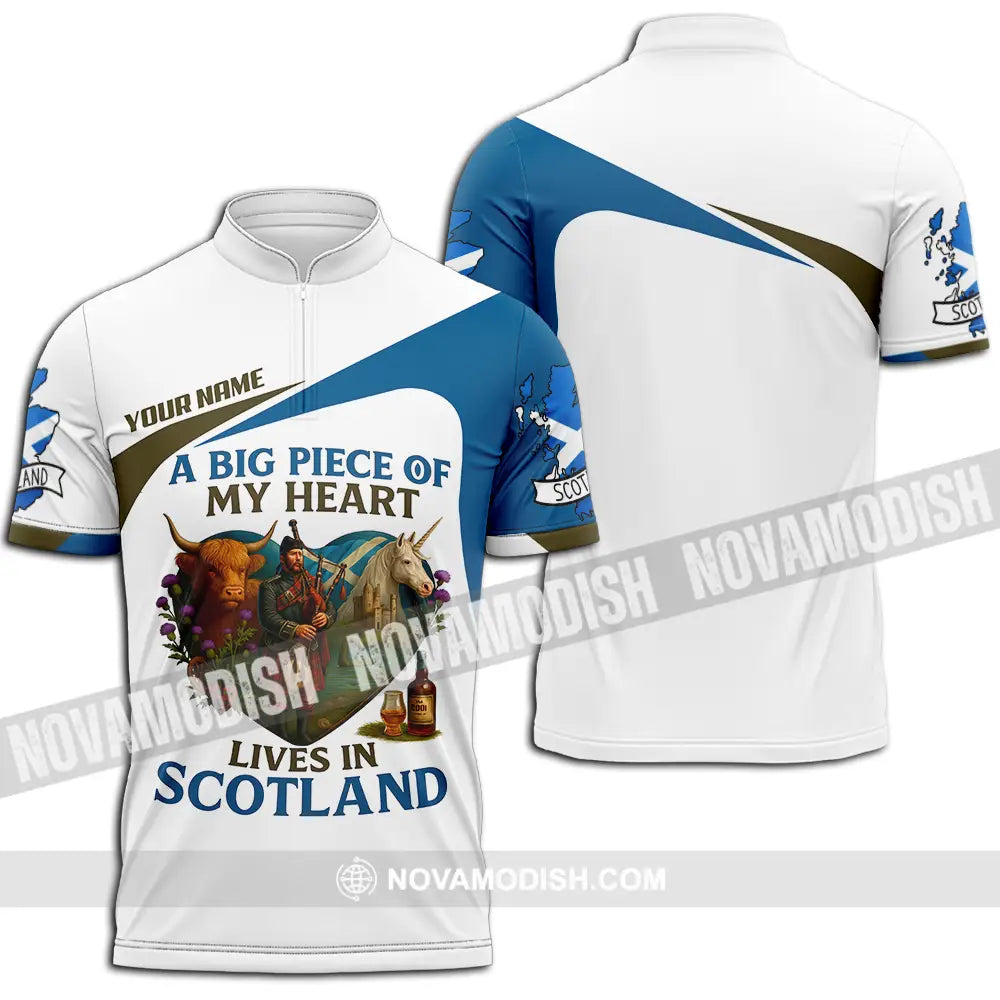 Unisex Shirt - Custom A Big Piece Of My Heart Lives In Scotland Shirt Zipper Polo Shirt / S T-shirt