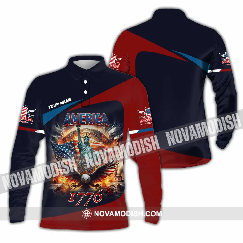 Unisex Shirt - Custom America 1776 Shirt Long Sleeve Polo / S T-shirt
