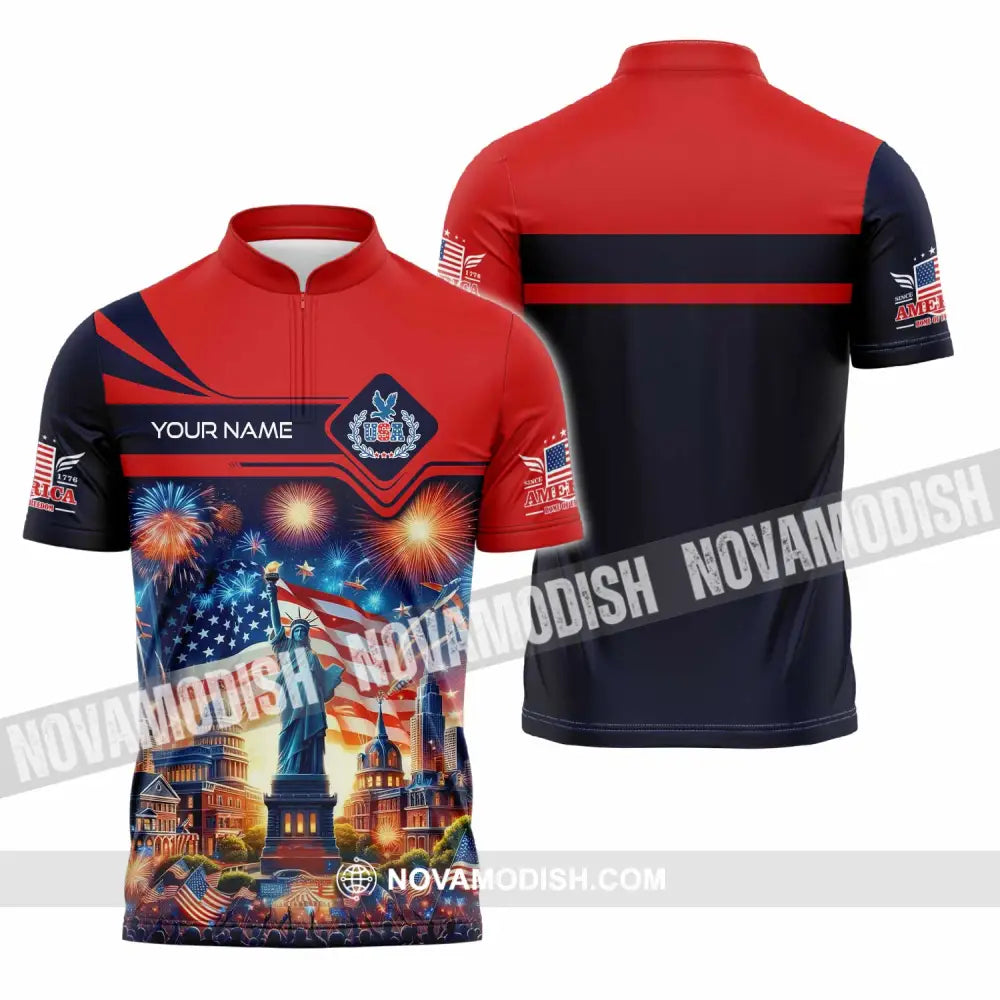 Unisex Shirt - Custom America Shirt Zipper Polo Shirt / S T-shirt