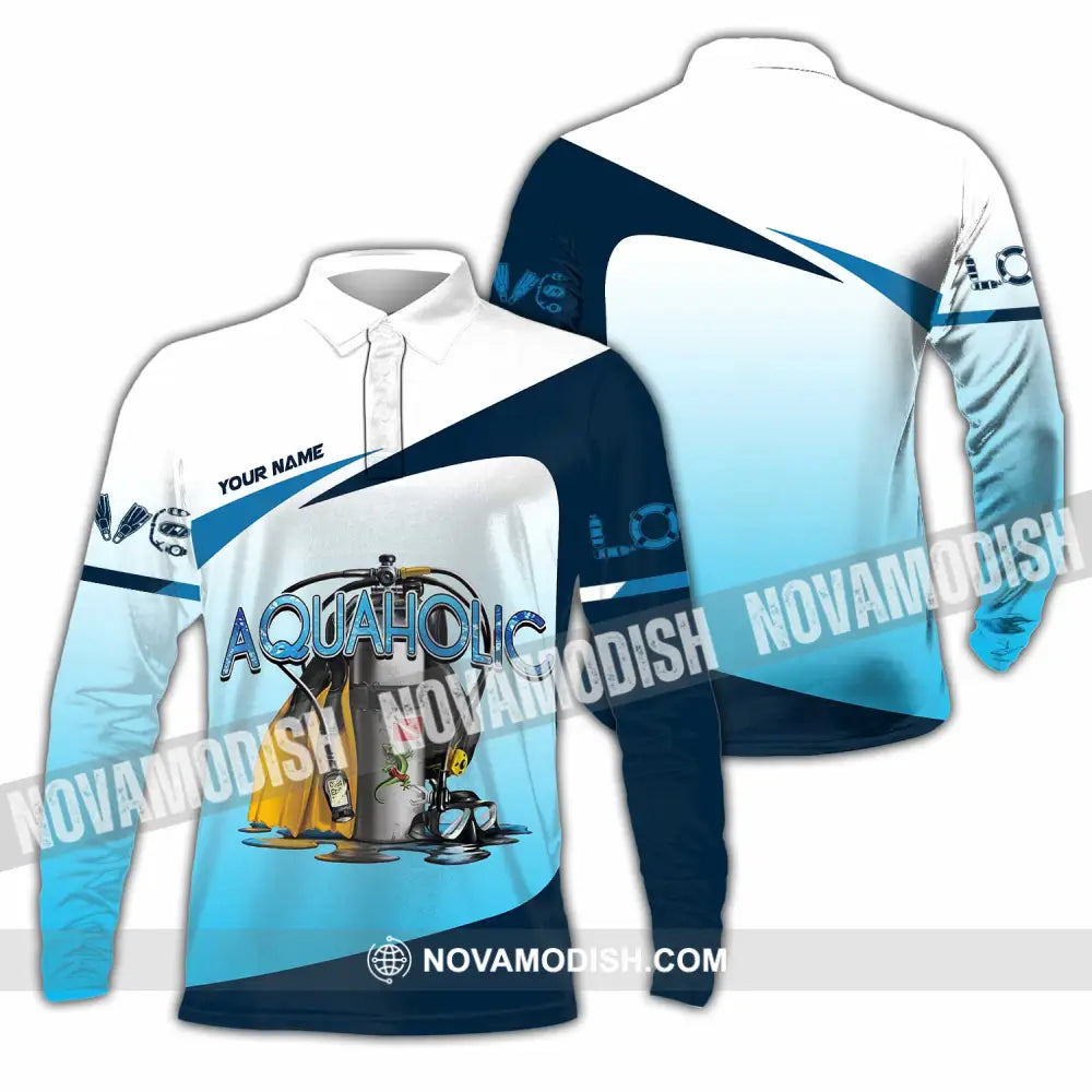 Unisex Shirt - Custom Aquaholic Scuba Diving Diver Shirt Long Sleeve Polo / S T-shirt