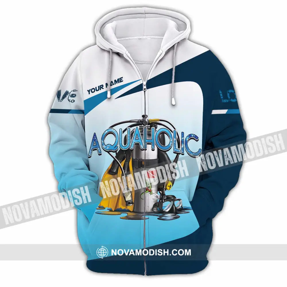 Unisex Shirt - Custom Aquaholic Scuba Diving Diver Shirt Zipper Hoodie / S T-shirt