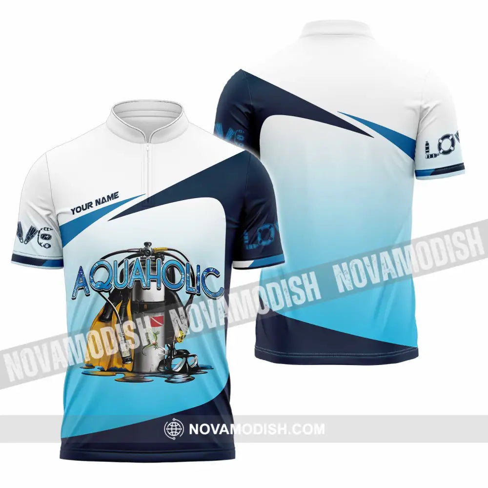 Unisex Shirt - Custom Aquaholic Scuba Diving Diver Shirt Zipper Polo Shirt / S T-shirt