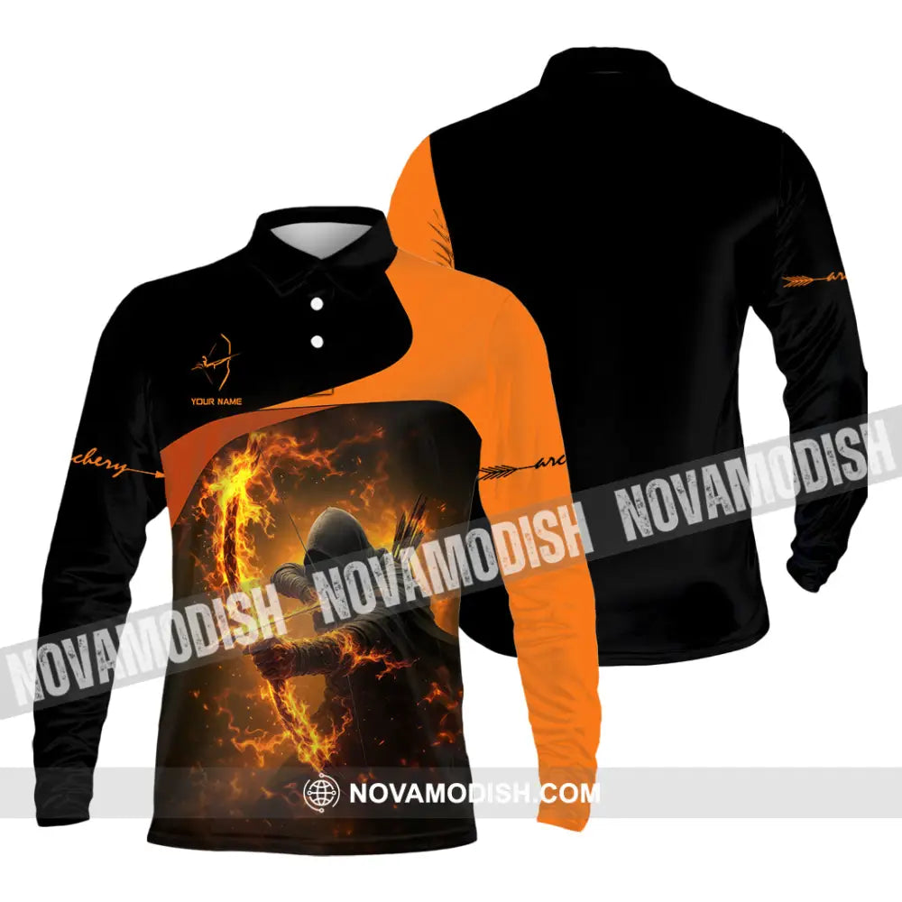 Unisex Shirt - Custom Archery Fire Warrior Archery Player Shirt Long Sleeve Polo / S T-shirt