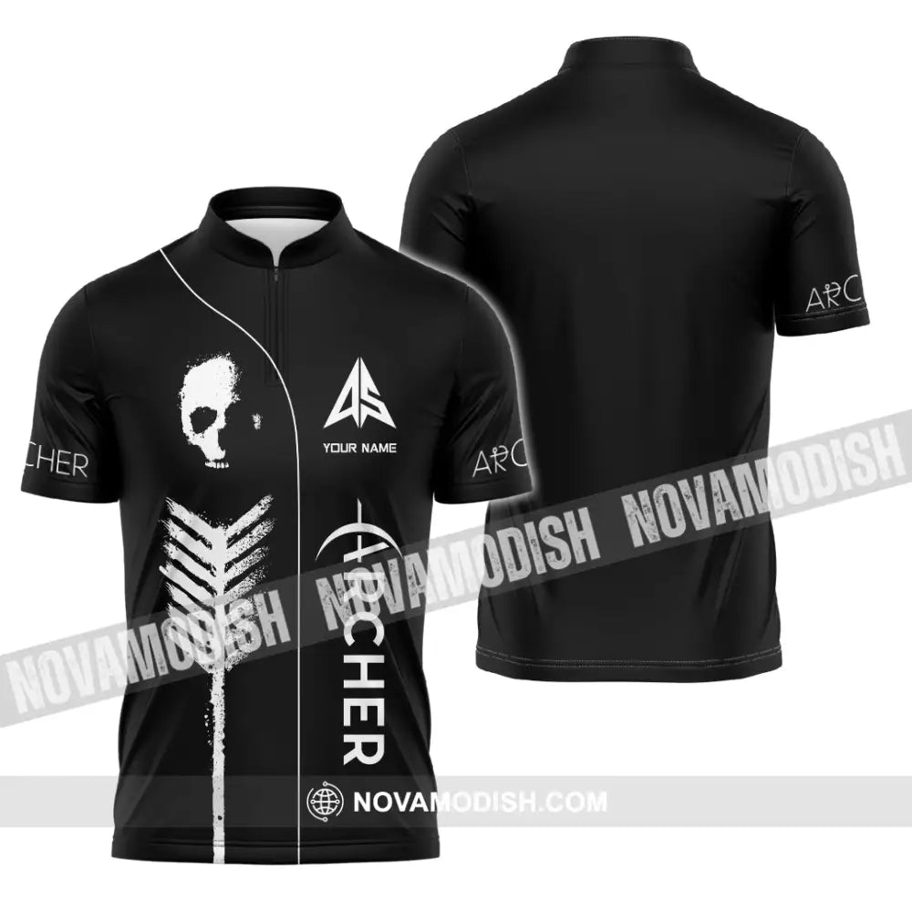 Unisex Shirt - Custom Archery Skullcap Archery Player Shirt Zipper Polo Shirt / S T-shirt