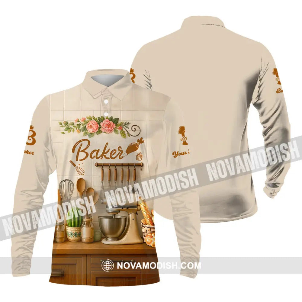 Unisex Shirt - Custom Baker Love Baking Shirt Long Sleeve Polo / S T-shirt