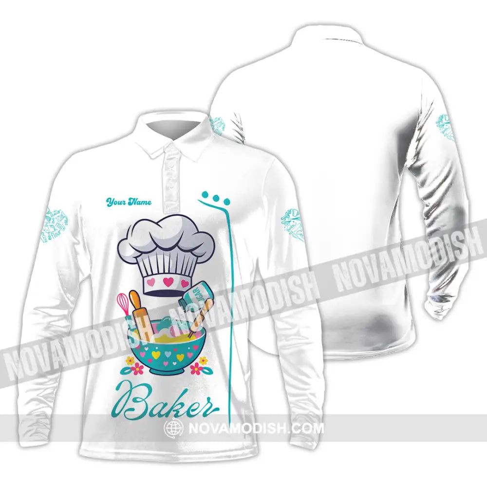 Unisex Shirt - Custom Baker Love Baking Shirt Long Sleeve Polo / S T-shirt
