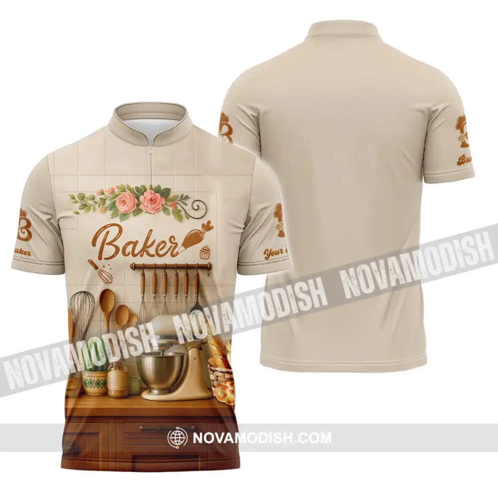 Unisex Shirt - Custom Baker Love Baking Shirt Zipper Polo Shirt / S T-shirt