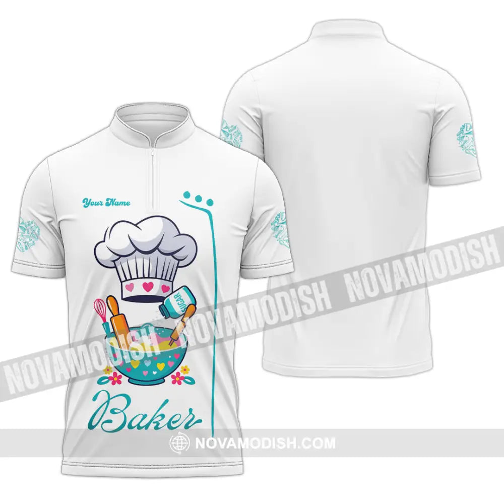 Unisex Shirt - Custom Baker Love Baking Shirt Zipper Polo Shirt / S T-shirt