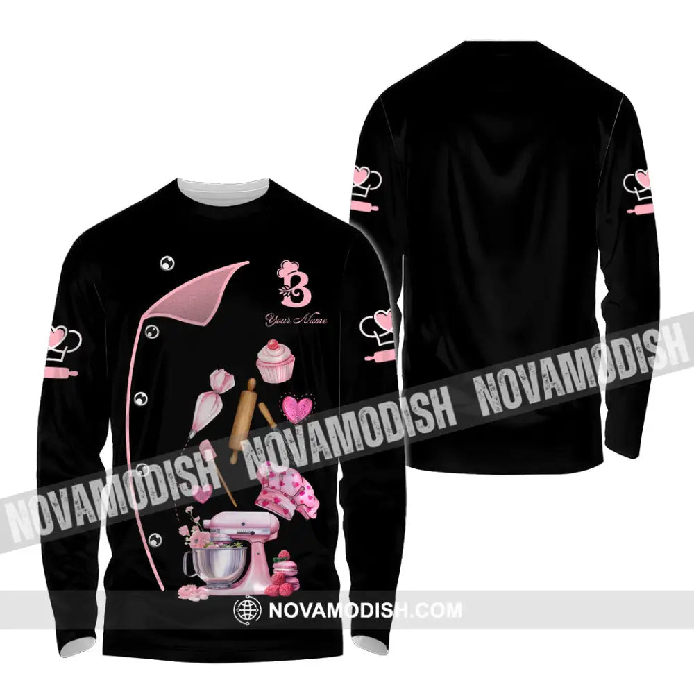 Unisex Shirt - Custom Bakery Black & Pink Cute Shirt Long Sleeve Shirt / S T-shirt