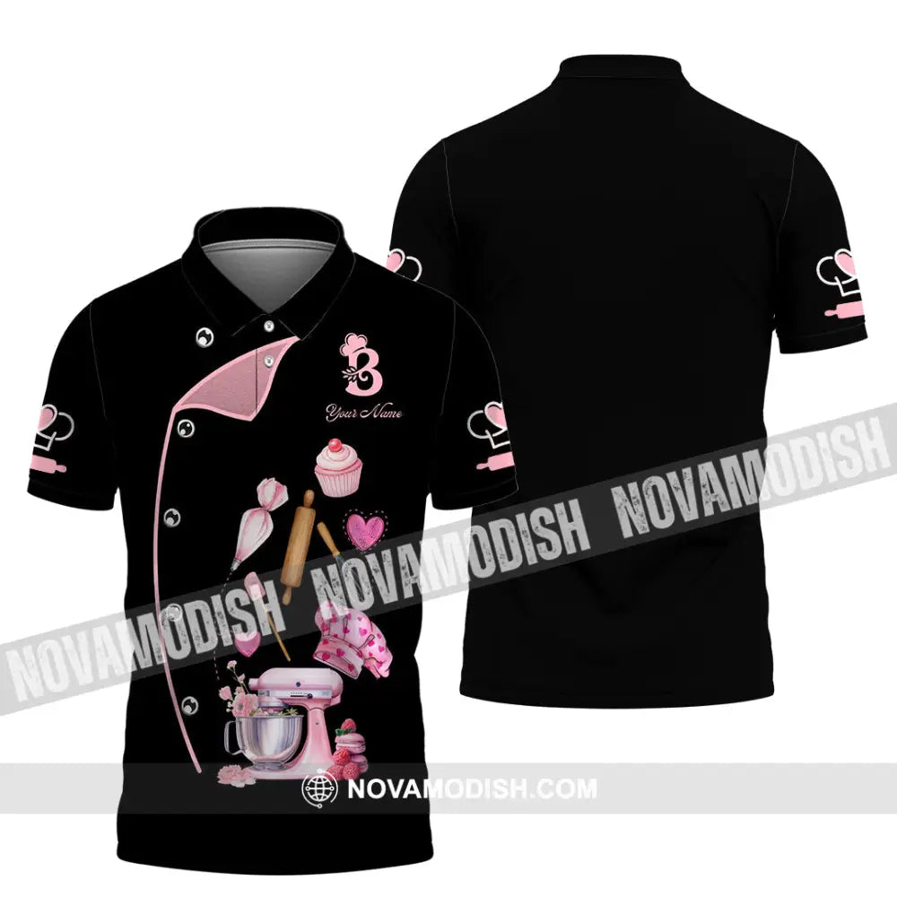 Unisex Shirt - Custom Bakery Black & Pink Cute Shirt Polo Shirt / S T-shirt