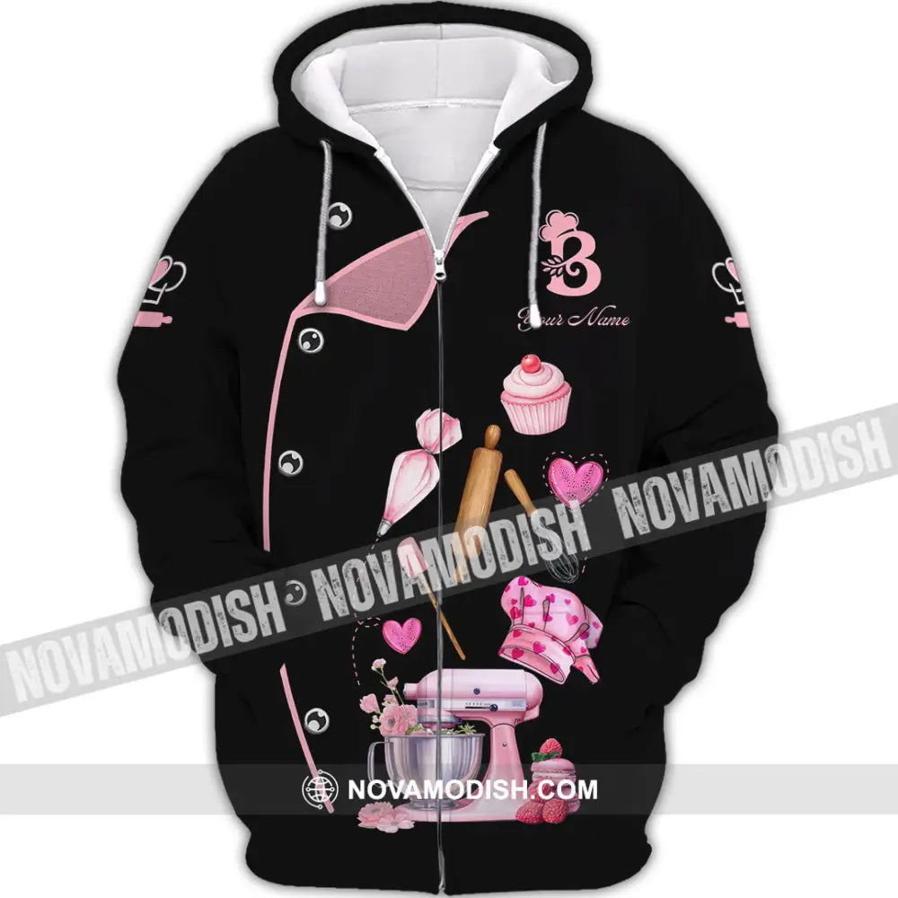 Unisex Shirt - Custom Bakery Black & Pink Cute Shirt Zipper Hoodie / S T-shirt
