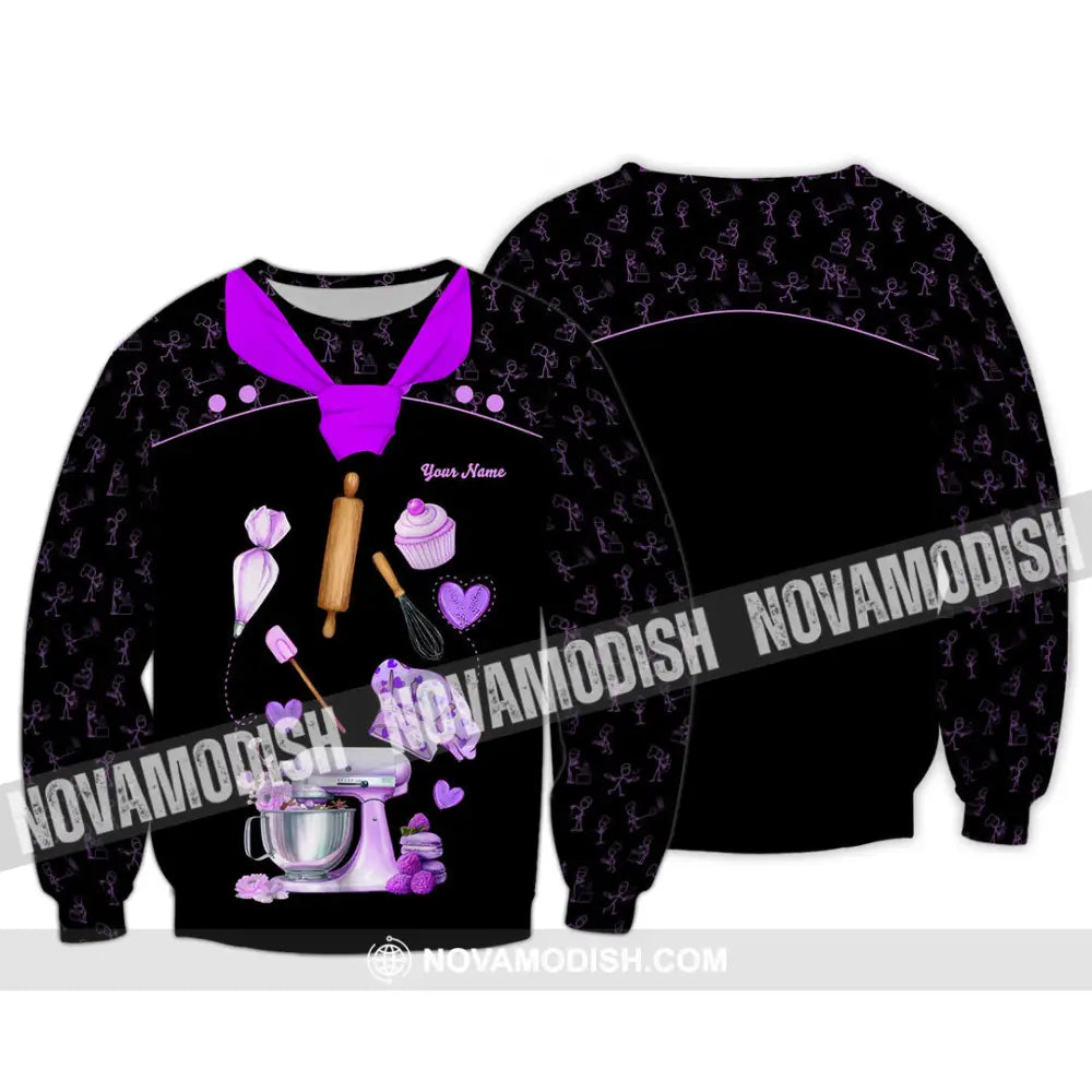 Unisex Shirt - Custom Bakery Black & Purple Cute Shirt Long Sleeve / S T-shirt