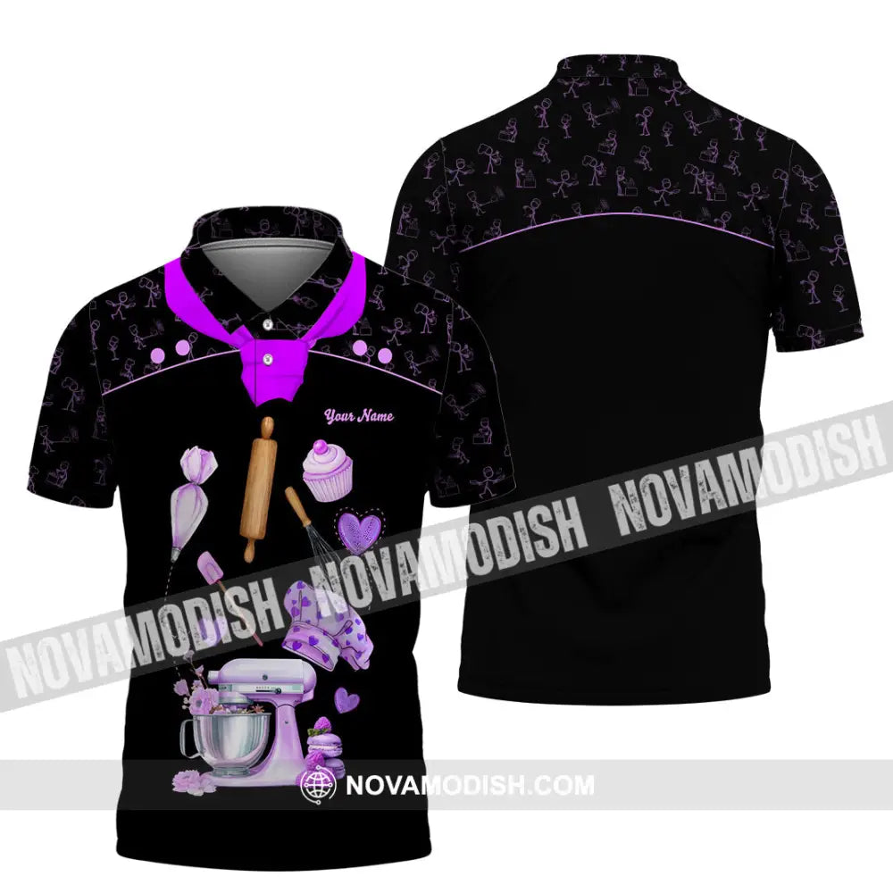 Unisex Shirt - Custom Bakery Black & Purple Cute Shirt Polo Shirt / S T-shirt