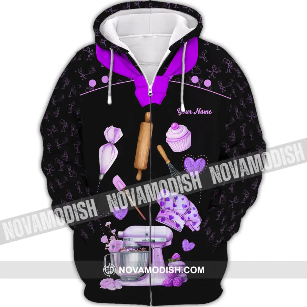 Unisex Shirt - Custom Bakery Black & Purple Cute Shirt Zipper Hoodie / S T-shirt