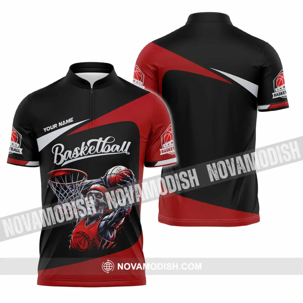 Unisex Shirt - Custom Basketball Sport Shirt Zipper Polo Shirt / S T-shirt