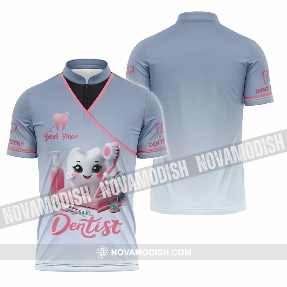 Unisex Shirt - Custom Beautiful Dentist Shirt Zipper Polo Shirt / S T-shirt