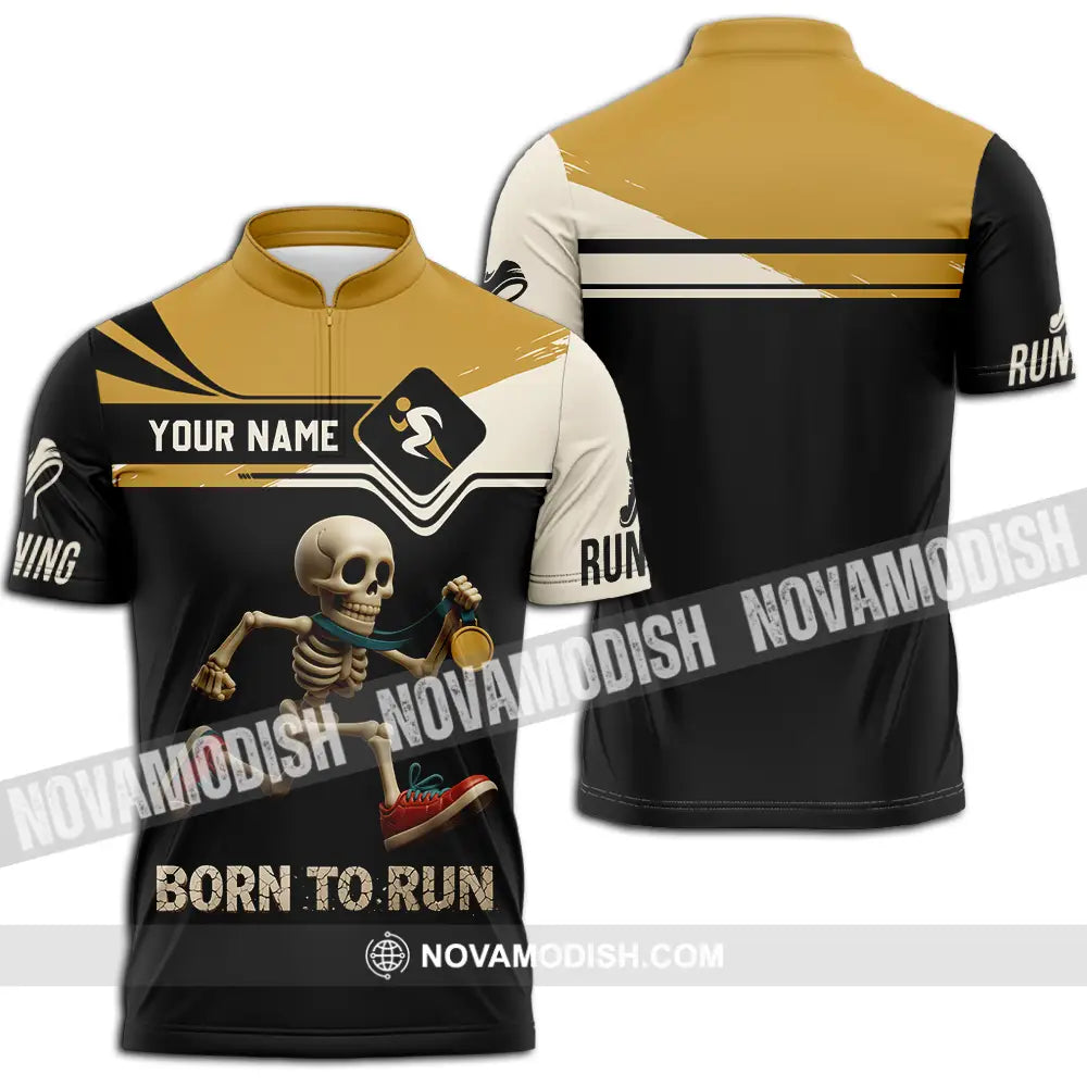 Unisex Shirt - Custom Born To Run Running Lover Sport Shirt Zipper Polo Shirt / S T-shirt