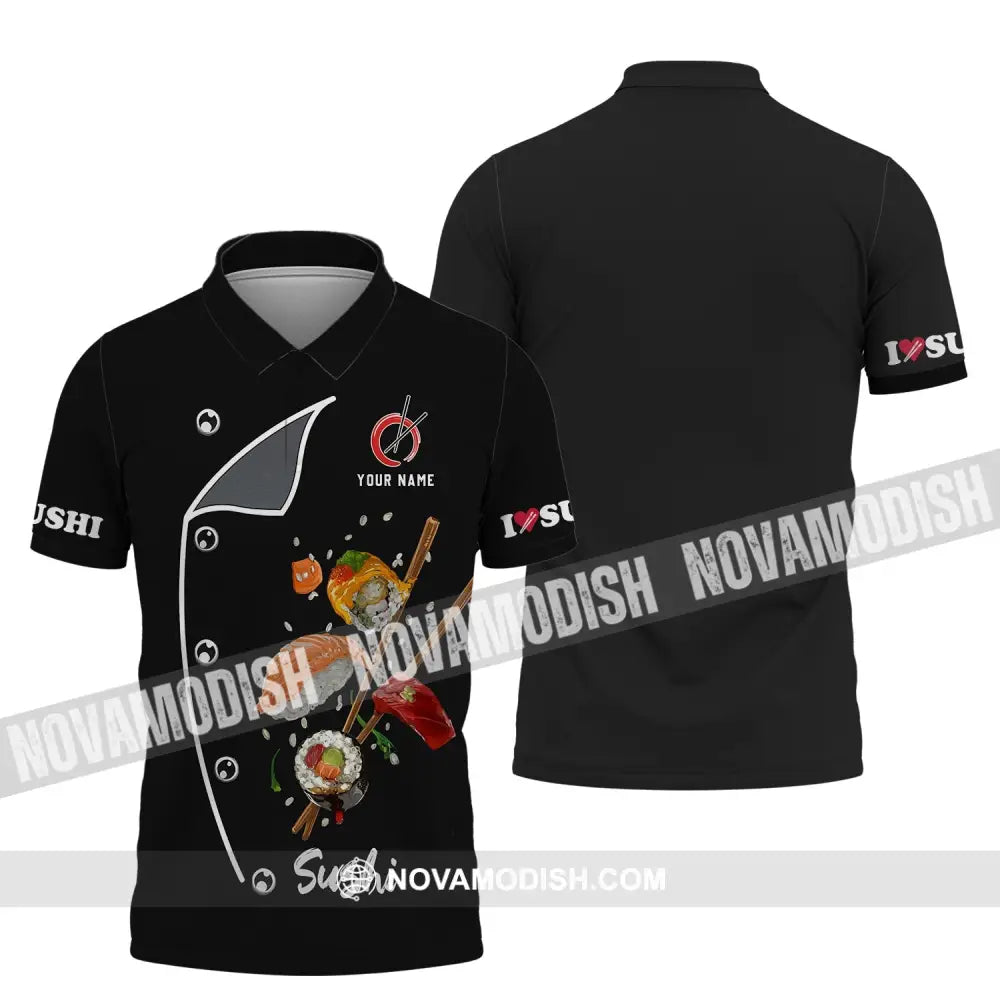 Unisex Shirt - Custom Chef Name Shirt - Chef Shirt - Chef Name I Love Sushi Gift For Japan Kitchen Lover Polo Shirt / S